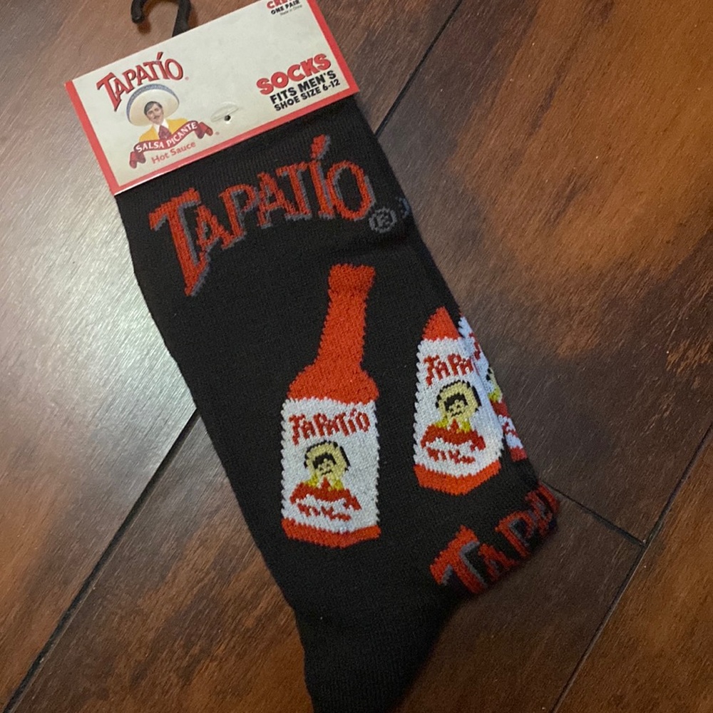 Funny, men’s socks. Tapatio hot sauce.